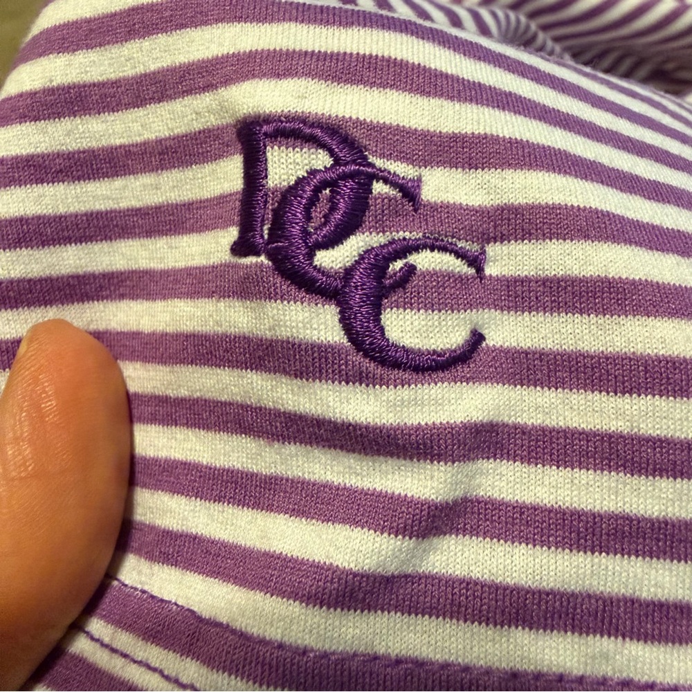 Peter Millar Crown 100% Cotton Purple and White Striped Polo - Size Large - Picture 7 of 7